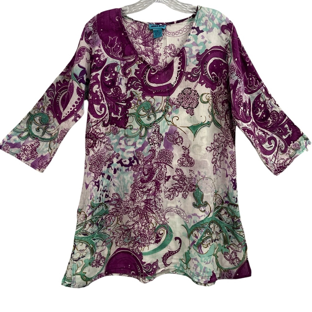 AQUA BLUE brand Women’s 100% Cotton Tunic with Sequins | M